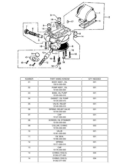 number part name-honda# qty needed 01 body assy., oil 15010-300 ...