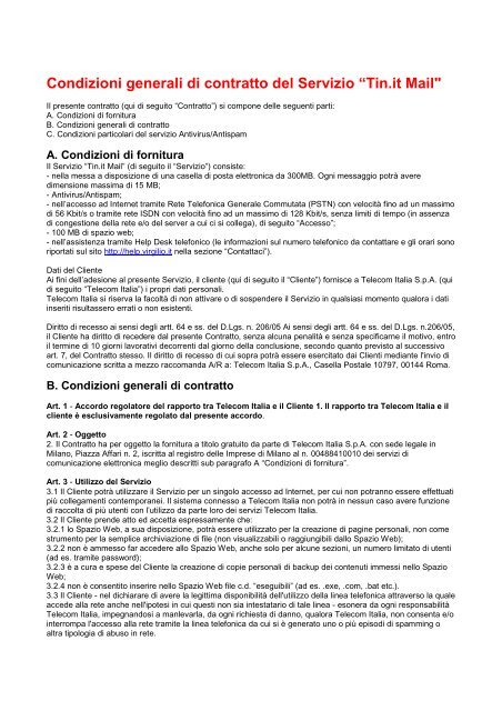 Condizioni generali di contratto del Servizio Ã¢Â€ÂœTin.it Mail - Telecom  Italia