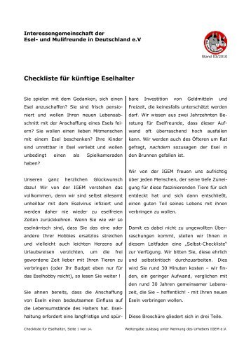 Checkliste für künftige Eselhalter