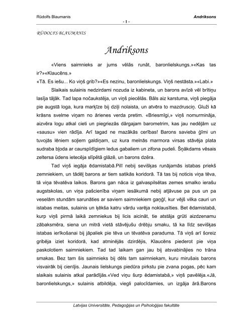 Andriksons - LU PedagoÄ£ijas, psiholoÄ£ijas un mÄkslas fakultÄte