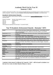 Academic Merit List for Year 10 Semester 1 2013