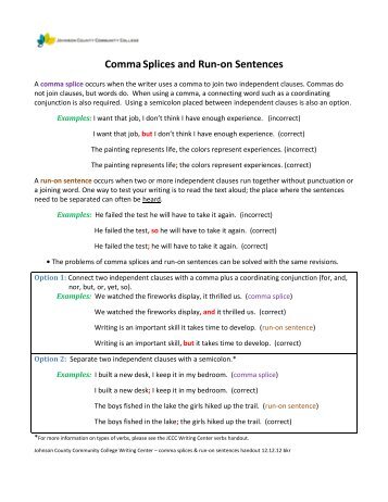 Comma Splices and Run-On Sentences - Johnson County ...