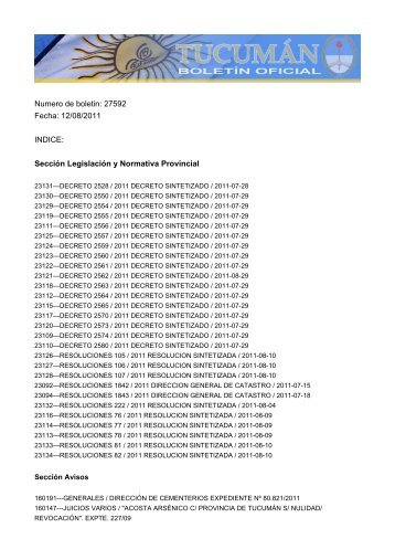Numero de boletin: 27592 Fecha: 12/08/2011 INDICE: SecciÃ³n ...
