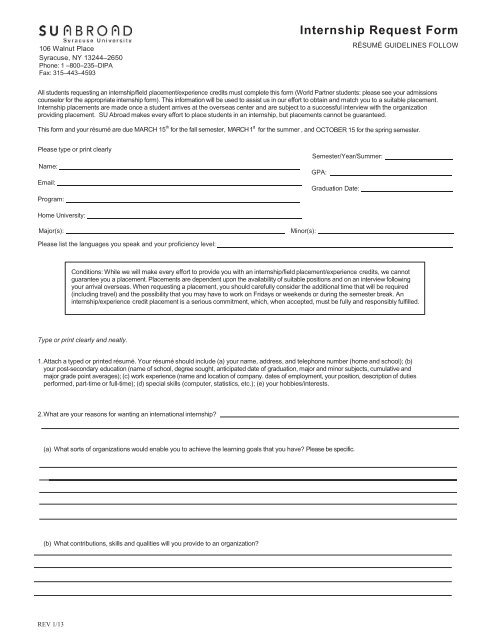 Internship Request Form - SU Abroad