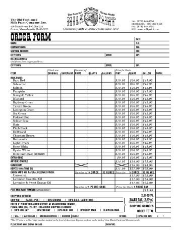 Order fOrm - The Old Fashioned Milk Paint Company