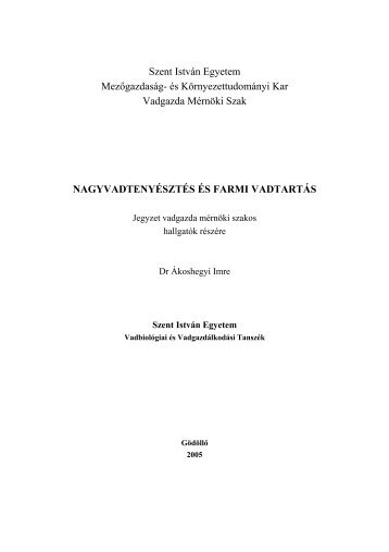 Szent István Egyetem Mezőgazdaság- és Környezettudományi Kar ...