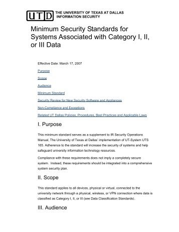 Minimum Security Standards for Systems with Cat I, II, III Data