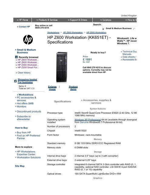 HP Z600 Workstation (KK651ET) - Specifications - Added Dimension