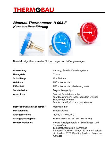 Bimetall-Anlegethermometer für Heizungen - Ø 63mm - 0 bis 120 °C