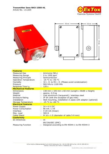 Transmitter Sens NH3-1000-HL Article-No.: 211204 Features ...