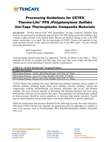 Processing Guidelines for CETEX Thermo-Lite PPS - TenCate