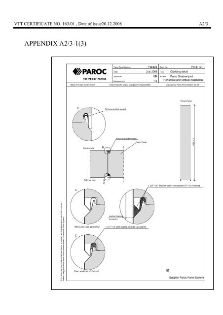 CERTIFICATE No 163/01 NAME OF PRODUCT ... - Paroc.com