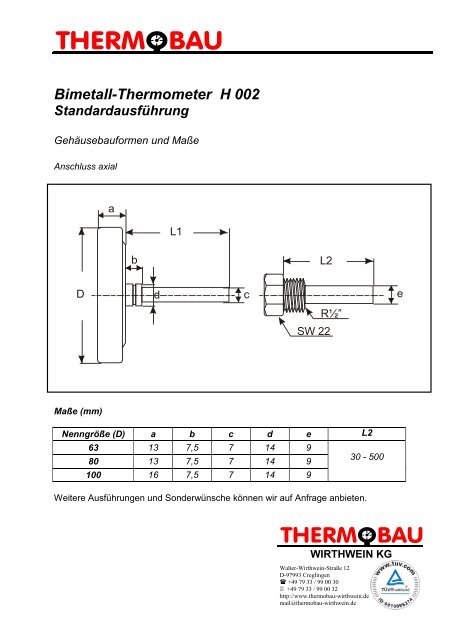 Bimetall-Thermometer H 002 Standardausführung - Thermobau ...