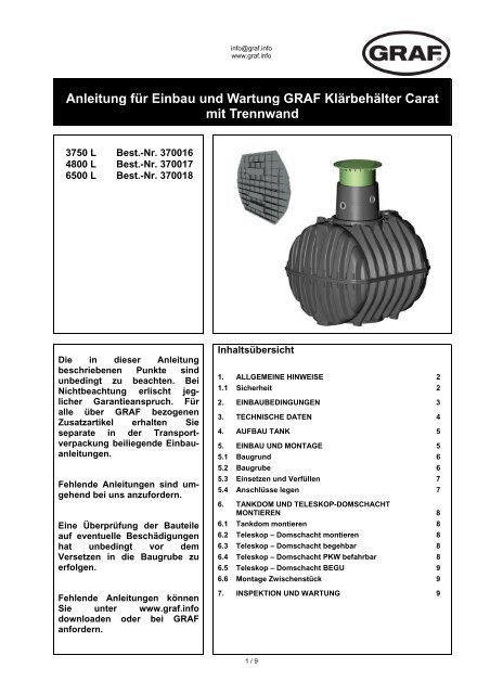 Anleitung für Einbau und Wartung GRAF Klärbehälter Carat mit ...