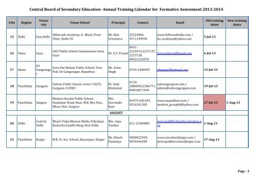 Training on CCE and FA Calendar for the year 2013-14 - CBSE