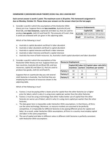 (HECKSCHER-OHLIN THEORY) ECO41 FALL 2011 UDAYAN ROY ...