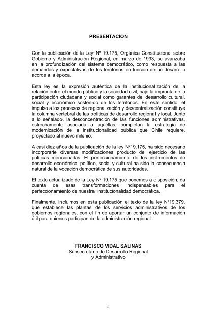 ley nÂº19.175, organica constitucional sobre gobierno y ...