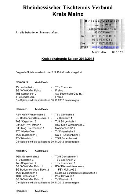 Rheinhessischer Tischtennis-Verband Kreis Mainz - RTTV Kreis Mainz