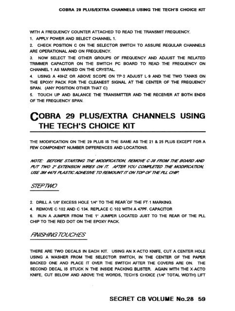 Cobra 29 Plus - Extra Channels Using The Tech's ... - CB Tricks