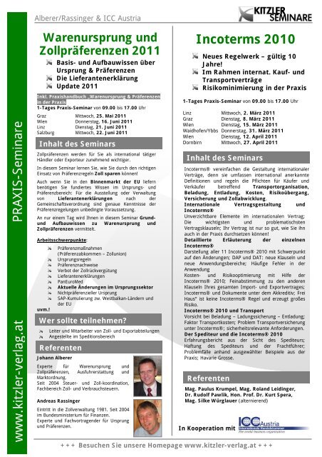 Incoterms 2010 Praxis Seminare Www Kitzler Verlag At