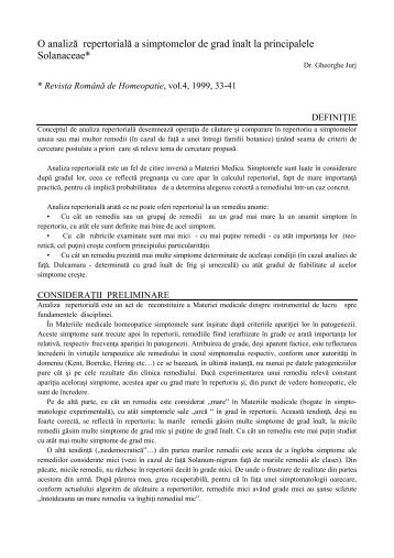 analiza repertoriala solanaceae - Dr. Gheorghe Jurj - Homeopatie