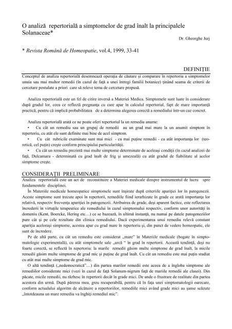 analiza repertoriala solanaceae - Dr. Gheorghe Jurj - Homeopatie