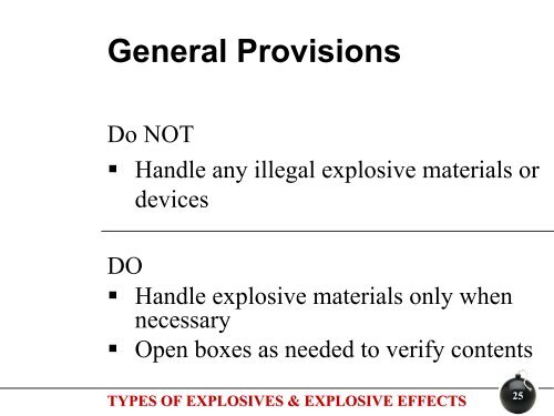 TYPES OF EXPLOSIVES & EXPLOSIVE EFFECTS