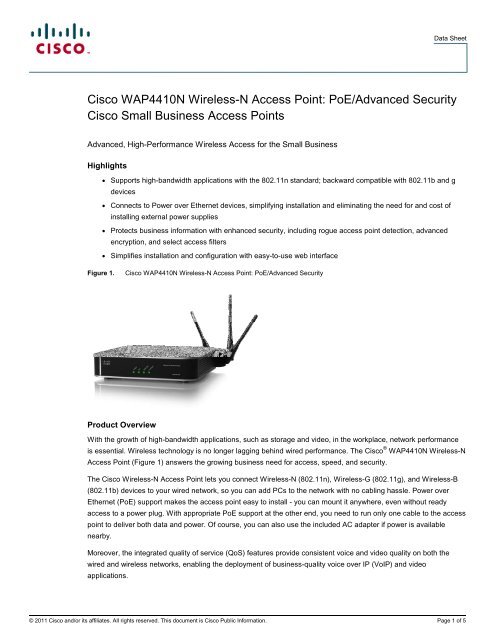 Cisco WAP4410N Wireless-N Access Point: PoE/Advanced Security ...