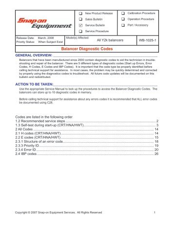 Balancer Diagnostic Codes - Snap-on Equipment