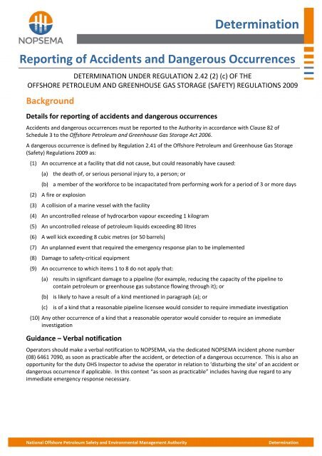 Nopsema Risk Ranking Determination - Reporting of Accidents and Dangerous ... - NOPSEMA