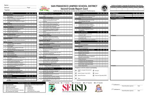 Report Card grade 2 - San Francisco Public Schools