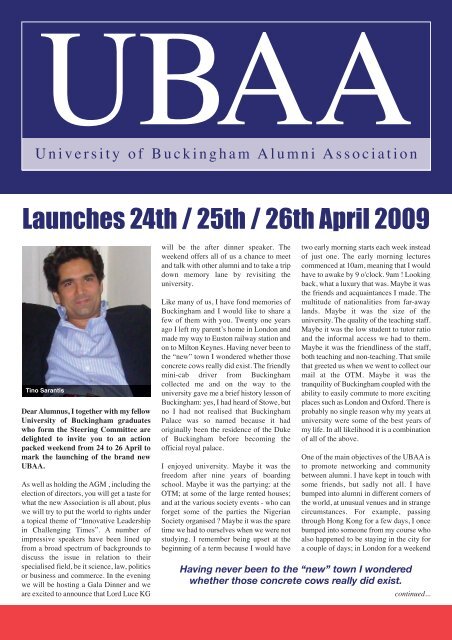 74076_UBAA Launch 4pp:March 2009 - University of Buckingham