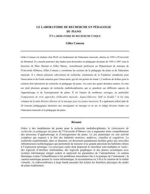 Le Laboratoire de recherche en pédagogie du piano - Université d ...