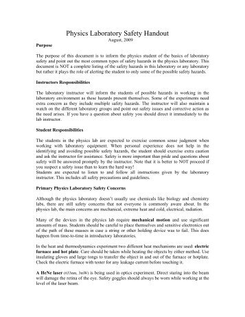 Physics Laboratory Safety Handout