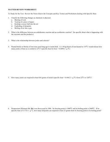 MATTER REVIEW WORKSHEET: - Avon Chemistry