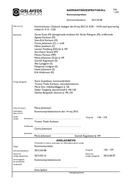 Kommunstyrelsens protokoll 2012-05-08.pdf - Gislaveds kommun