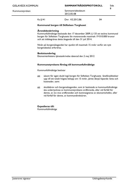Kommunstyrelsens protokoll 2012-05-08.pdf - Gislaveds kommun