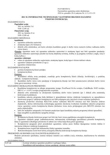 2011 m. informaciniÅ³ technologijÅ³ valstybinio brandos egzamino ...
