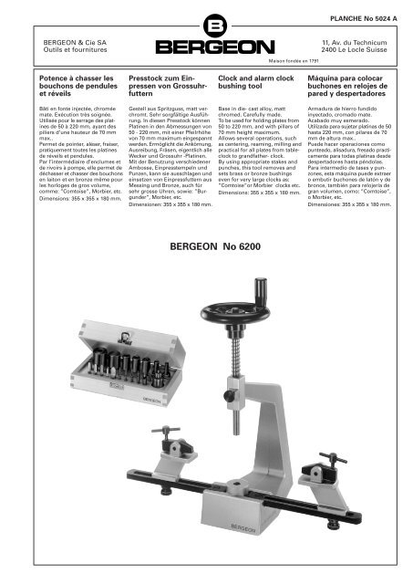 BERGEON No 6200 - N° de planche