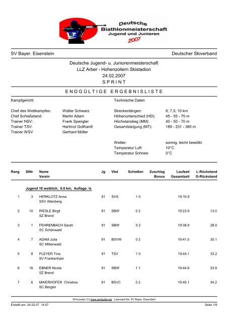 SV Bayer. Eisenstein Deutscher Skiverband Deutsche Jugend- u ...