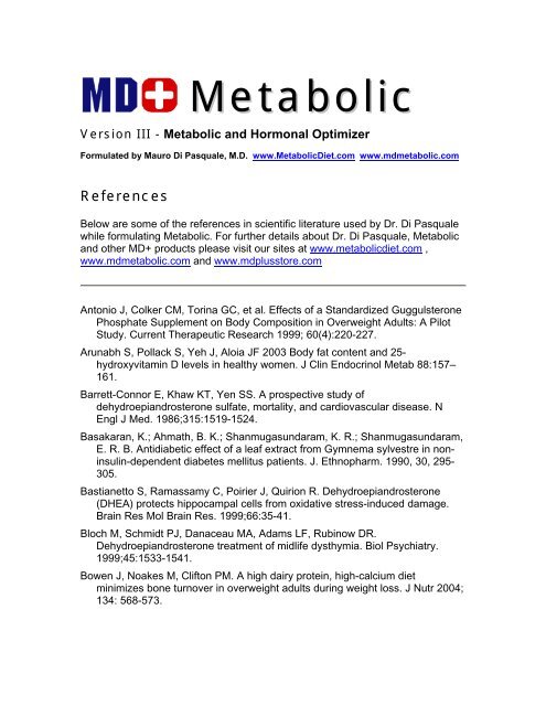 Metabolic references - MD+ Store