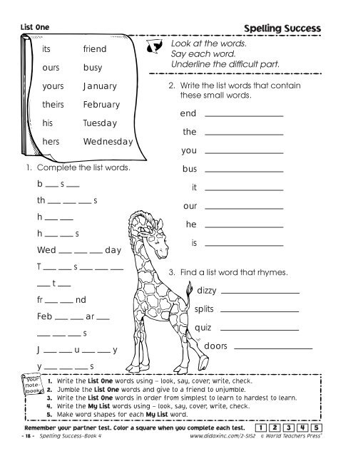 Download Free Activities from Spelling Success, Gr. 4