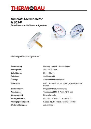 Bimetall-Thermometer H 003-P - Thermobau Wirthwein