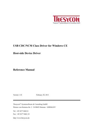 USB CDC/NCM Class Driver for Windows CE - Thesycon ...