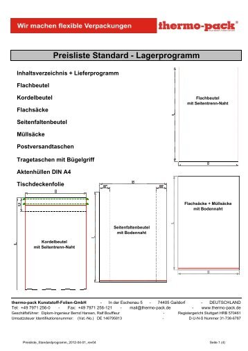 Preisliste Standard - Lagerprogramm - Thermo-pack Kunststoff ...