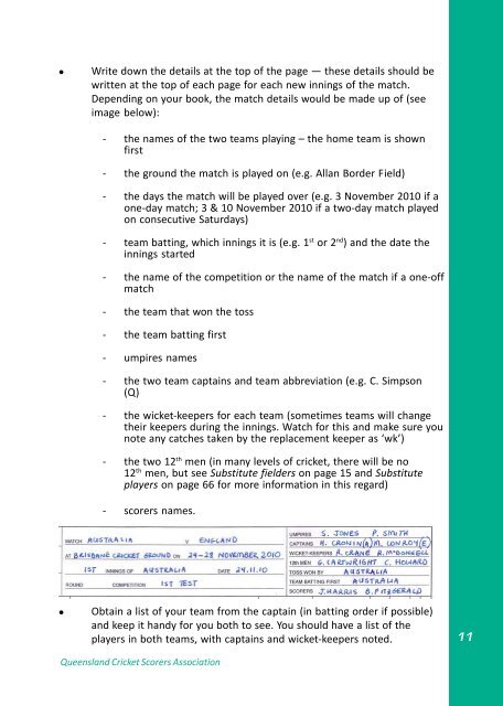 QCSA Handbook on scoring 2010 - Queensland Cricket