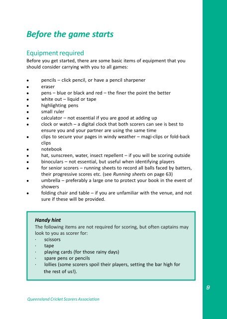 QCSA Handbook on scoring 2010 - Queensland Cricket