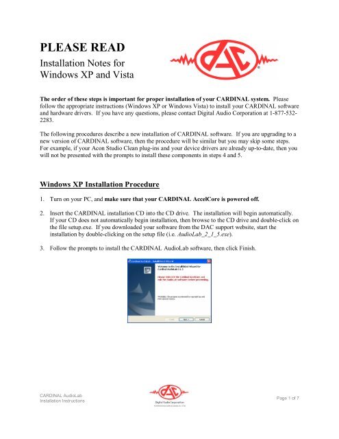 AudioLab Installation Instructions - Digital Audio Corporation