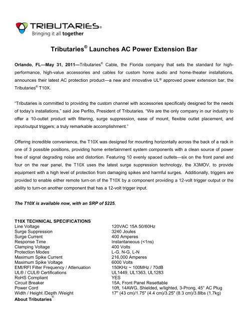 Tributaries Launches AC Power Extension Bar - Tributaries Cable