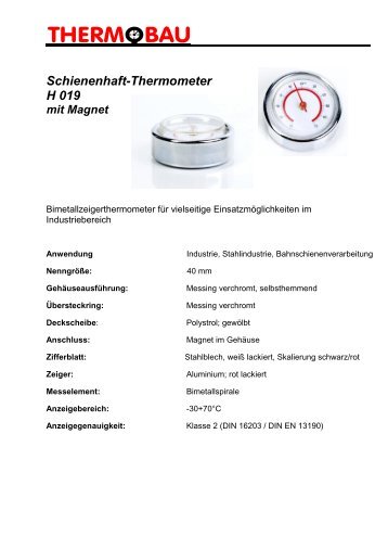 Schienenhaft-Thermometer H 019 mit Magnet - Thermobau Wirthwein